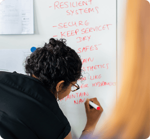 Consultant writing on board